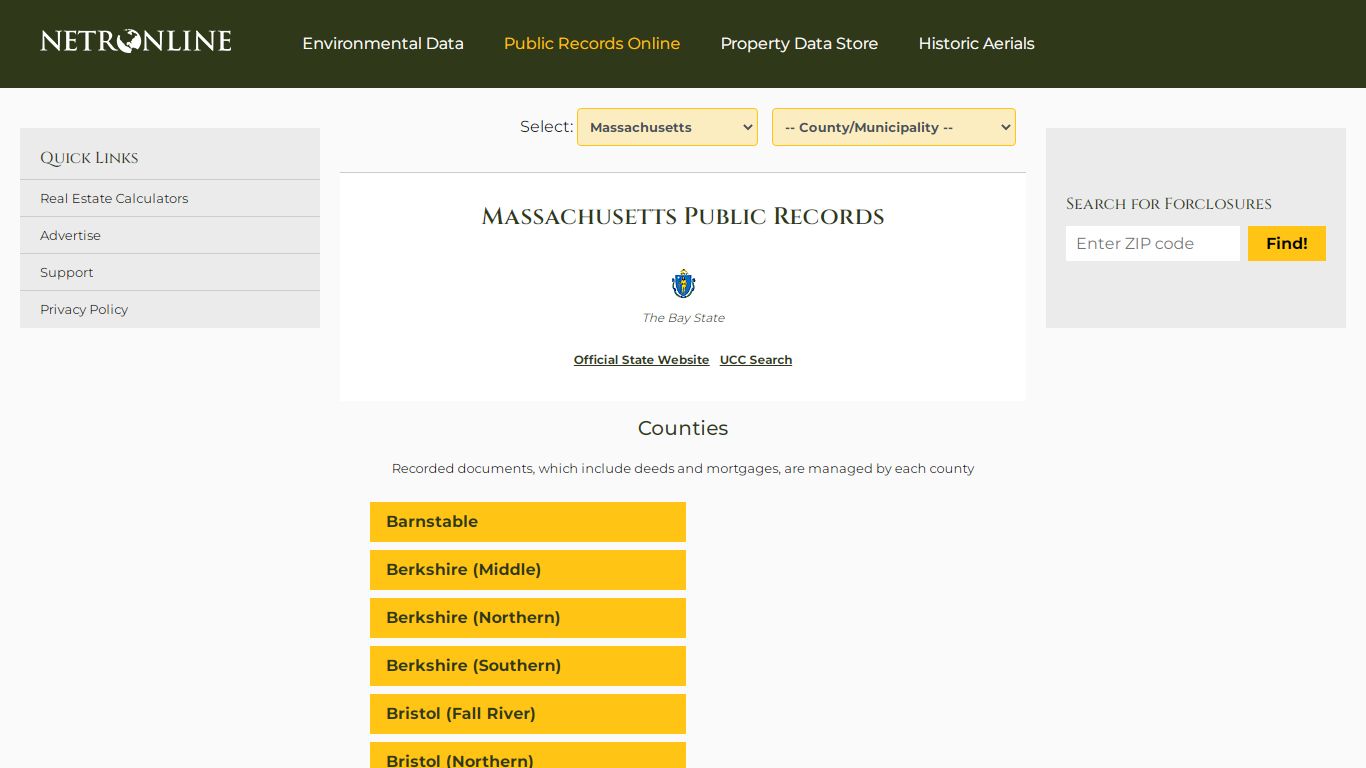 Massachusetts Public Records Online Directory - NETROnline.com